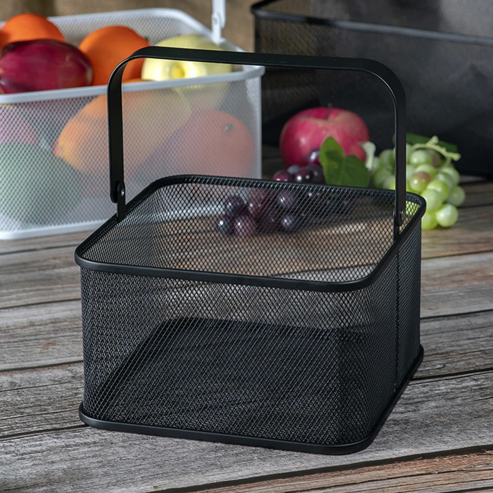 

Metal Storage Basket Household Iron Craft Box Kitchen Vegetable Holder Desktop Organizer Black Square Box For Bathroom Dorm