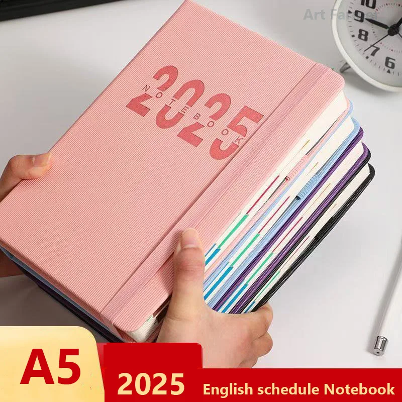 A5 Diary 2025 English Schedule Notebook 365 Days Notebooks Notepad Sketch Book Sketchbook Agenda Planner Journal Writing Pads