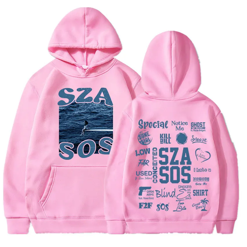 SZA-Sudadera con capucha para hombre y mujer, ropa de calle con estampado de SOS, de gran tamaño, informal, holgada, gótica, Hip Hop, Unisex