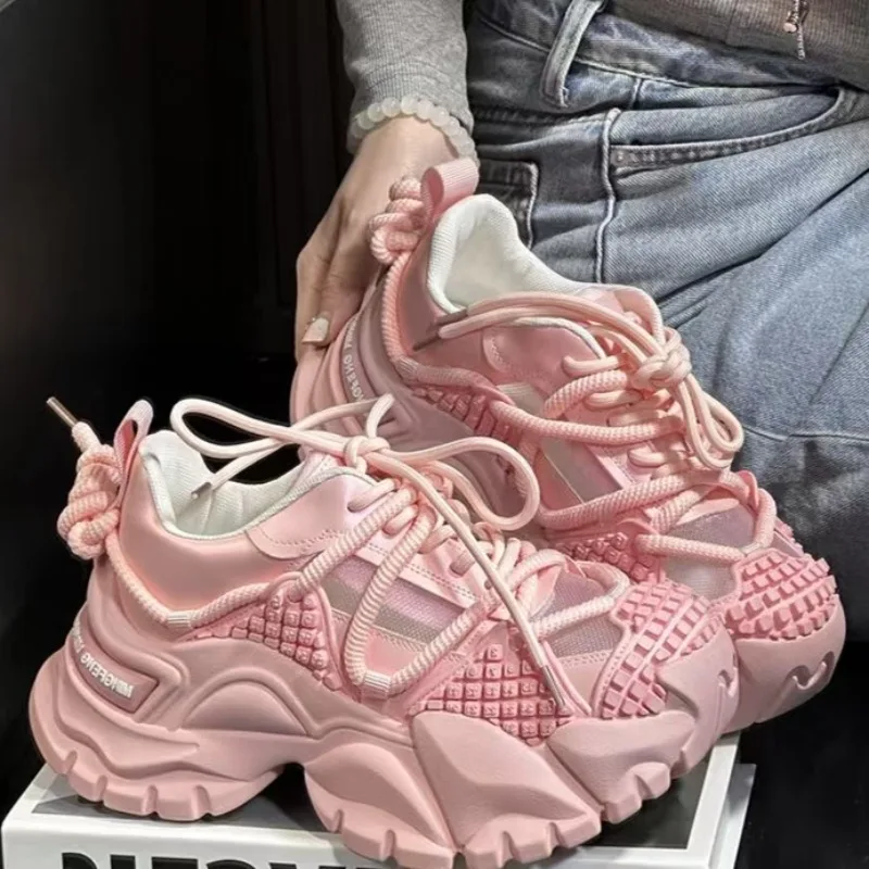 

Европейский стиль, сетчатая дышащая обувь для папы на толстой подошве, женская модная повседневная спортивная обувь, увеличивающая рост