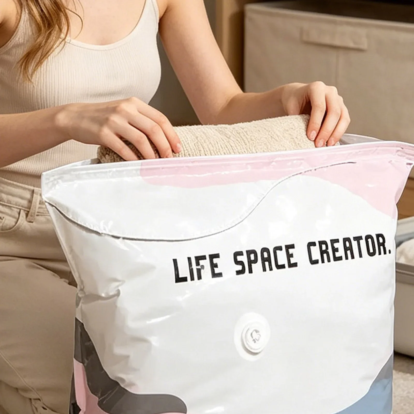 Vacuum Compression Bag Space Saving Pumpless Vacuum Storage Bags Waterproof Reusable Organizer for Clothes Bedding