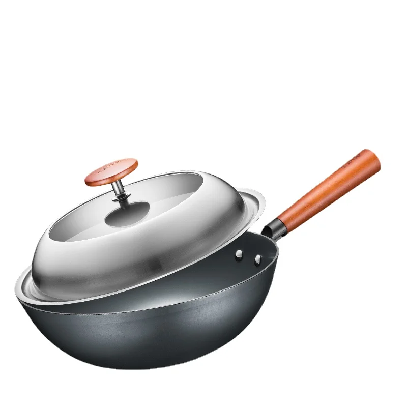 big iron frying pan home old-fashioned uncoated round-bottomed frying pan gas stove suitable for non-rust fine iron