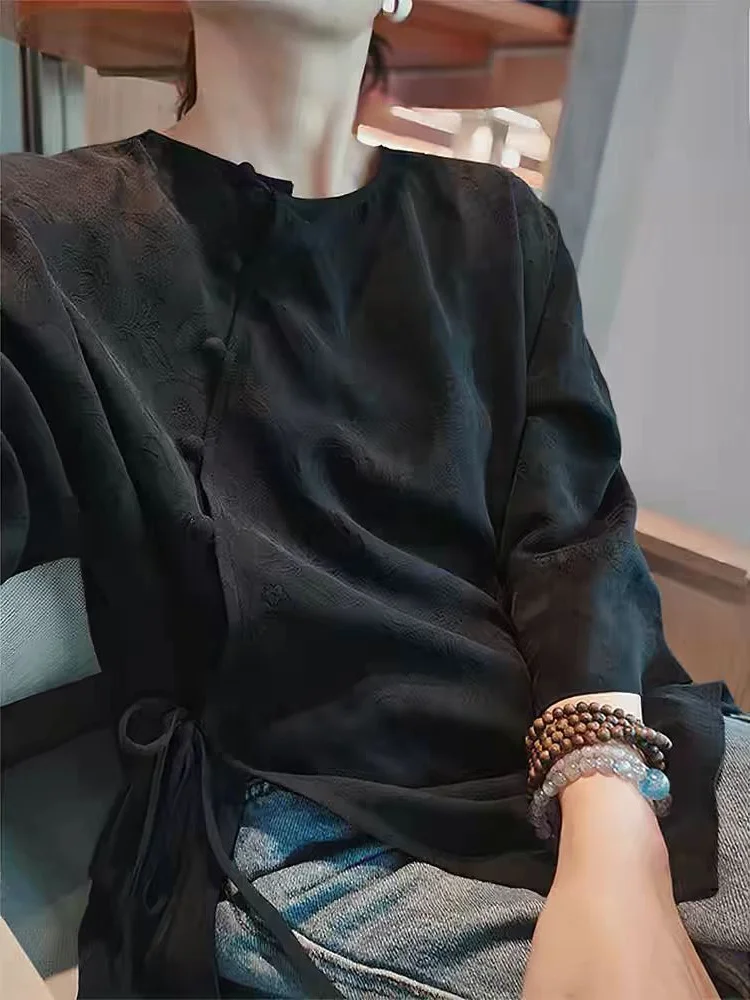 

Elegant Chinese Style Women's Shirt Jacket Premium Quality Spring Fashion Commute Loose Fit Breathable Skin-Friendly Seven-Sl...