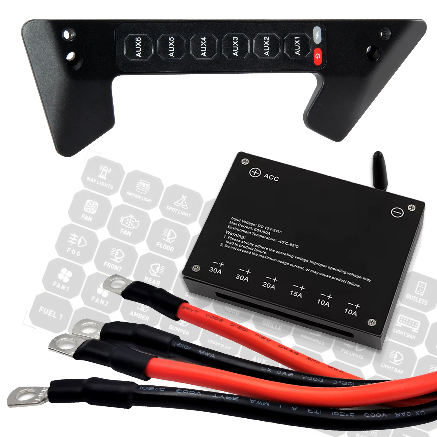 

Hot 12V 24V ACC Line 6 Gang Wireless Control 4x4 Offroad Car Grab Handle Switch Panel for Silverado ZR2 and GMC Sierra