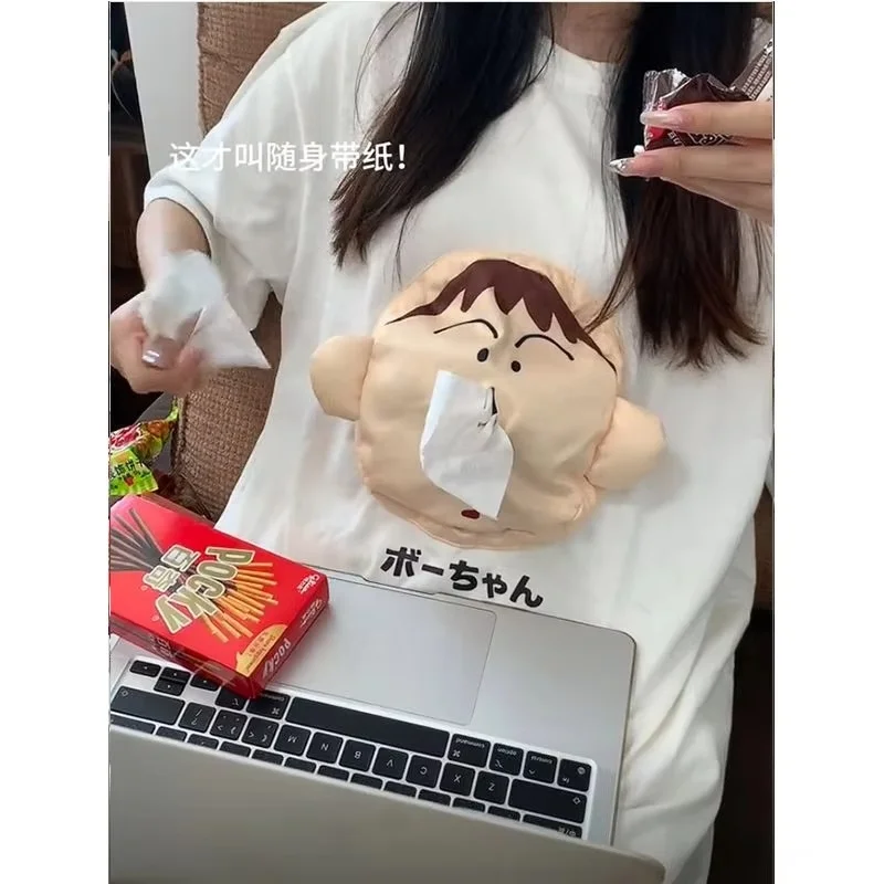 Crayon criativo shin chan boozchan 3d tecido camiseta manga curta tendências divertidas moda portátil papel de tecido bonito presente de natal