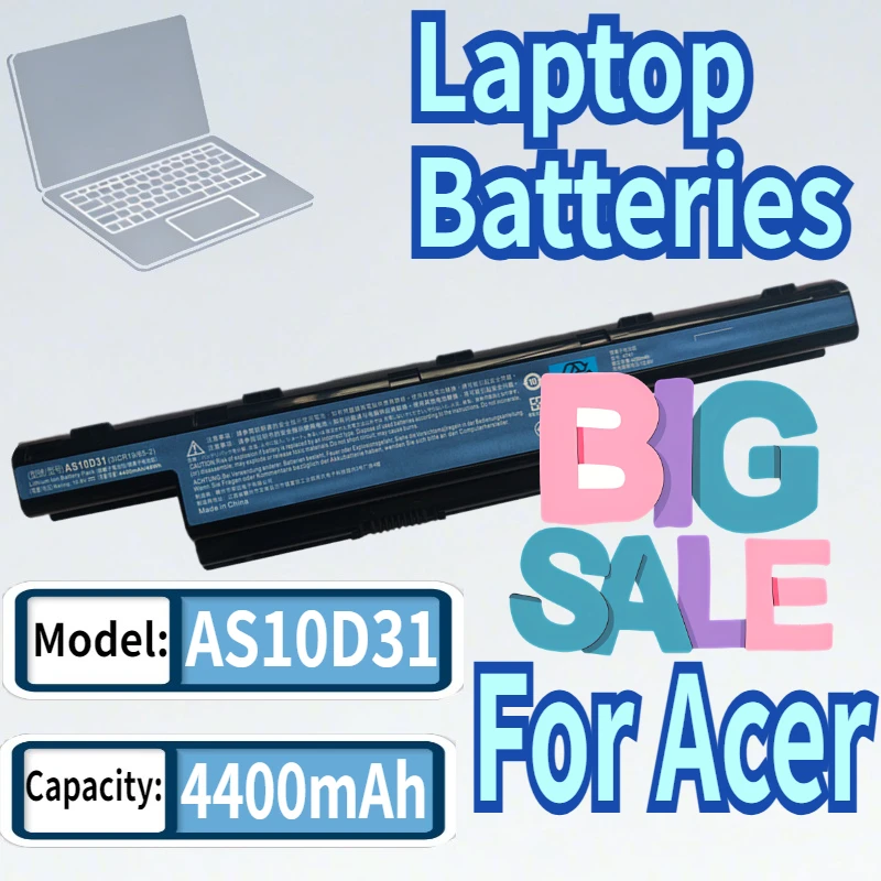 AS10D31 Laptop Battery For Acer Aspire AS10D81 V3-571G V3-771g AS10D51 AS10D61 AS10D71 5741 5742 5551G 5560G 10.8V 4400mAh