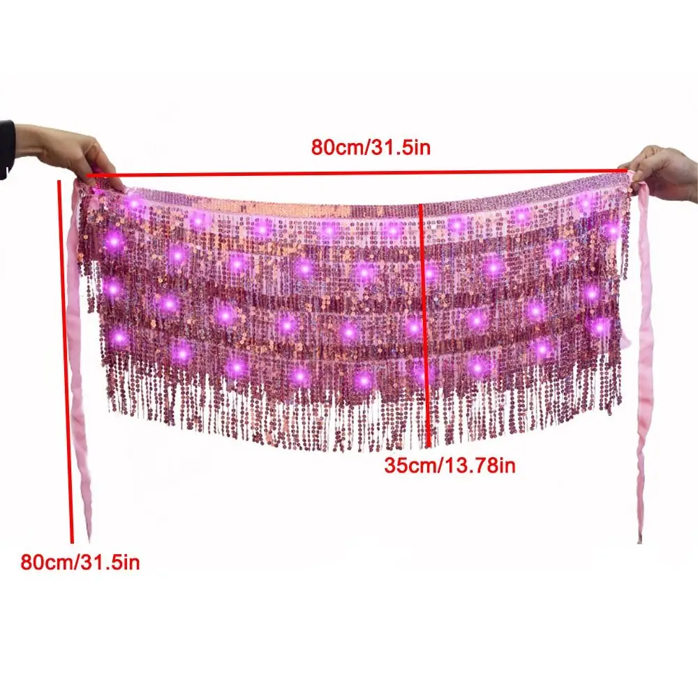 Belt Wrap Belly Dance Hip Scarf Shiny Lace-up Light Up Hip Scarf Star Fringe Night Club LED Sequin Tassel Skirts Festival