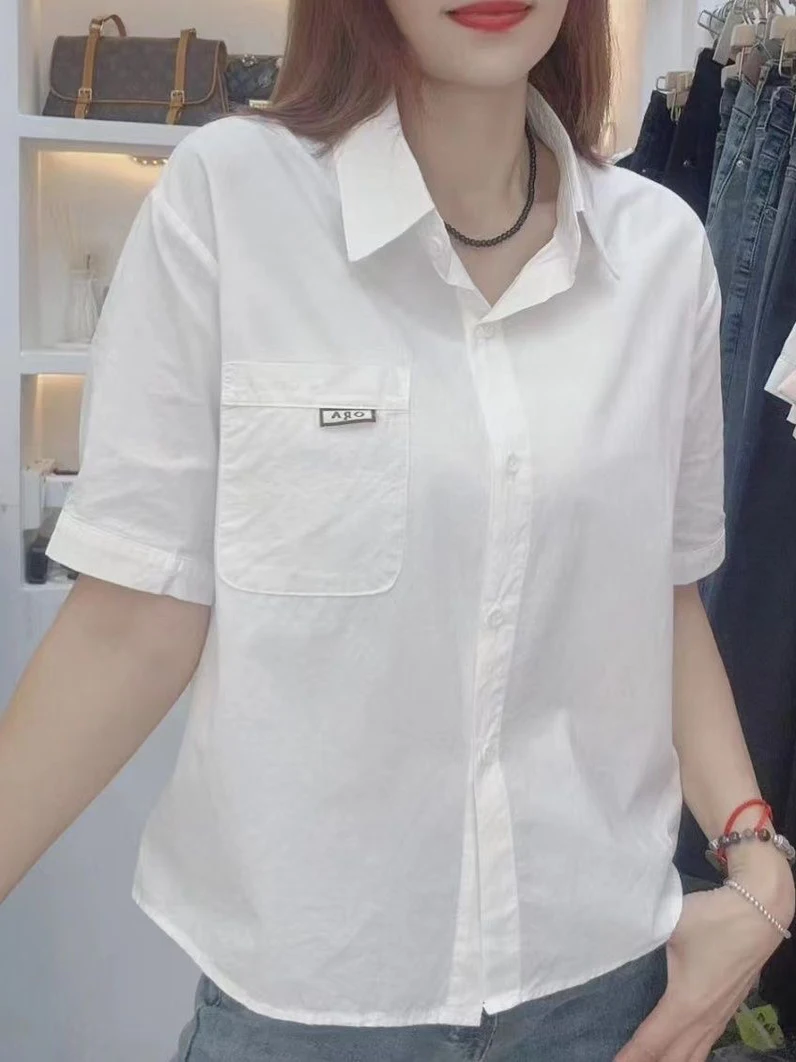 

Slim Fit из чистого хлопка ort Sve irt, летняя новинка, свободный кардиган с воротником, повседневная одежда для женщин