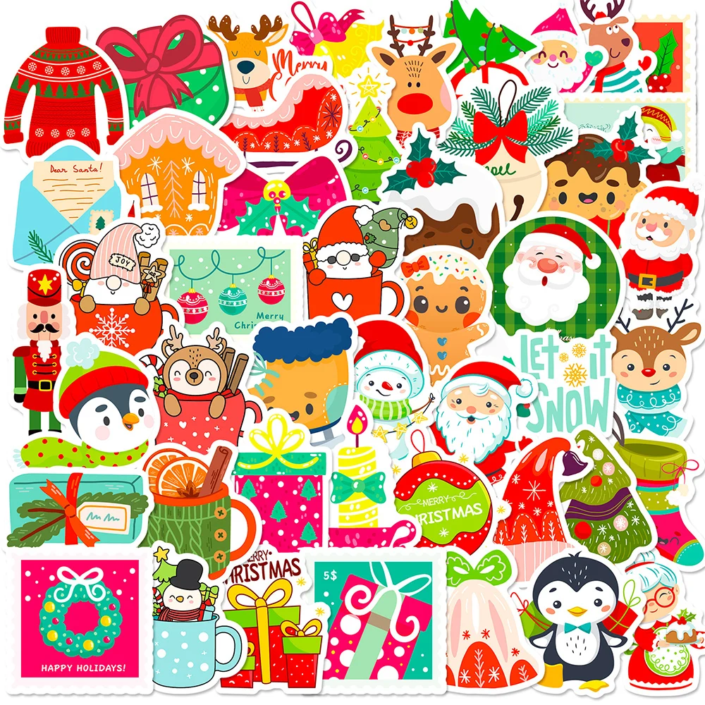 

10/30/50pcs Cute Funny Christmas Santa Claus Graffiti Stickers Waterproof Decals Laptop Phone Notebook Cartoon Sticker Kids Toys