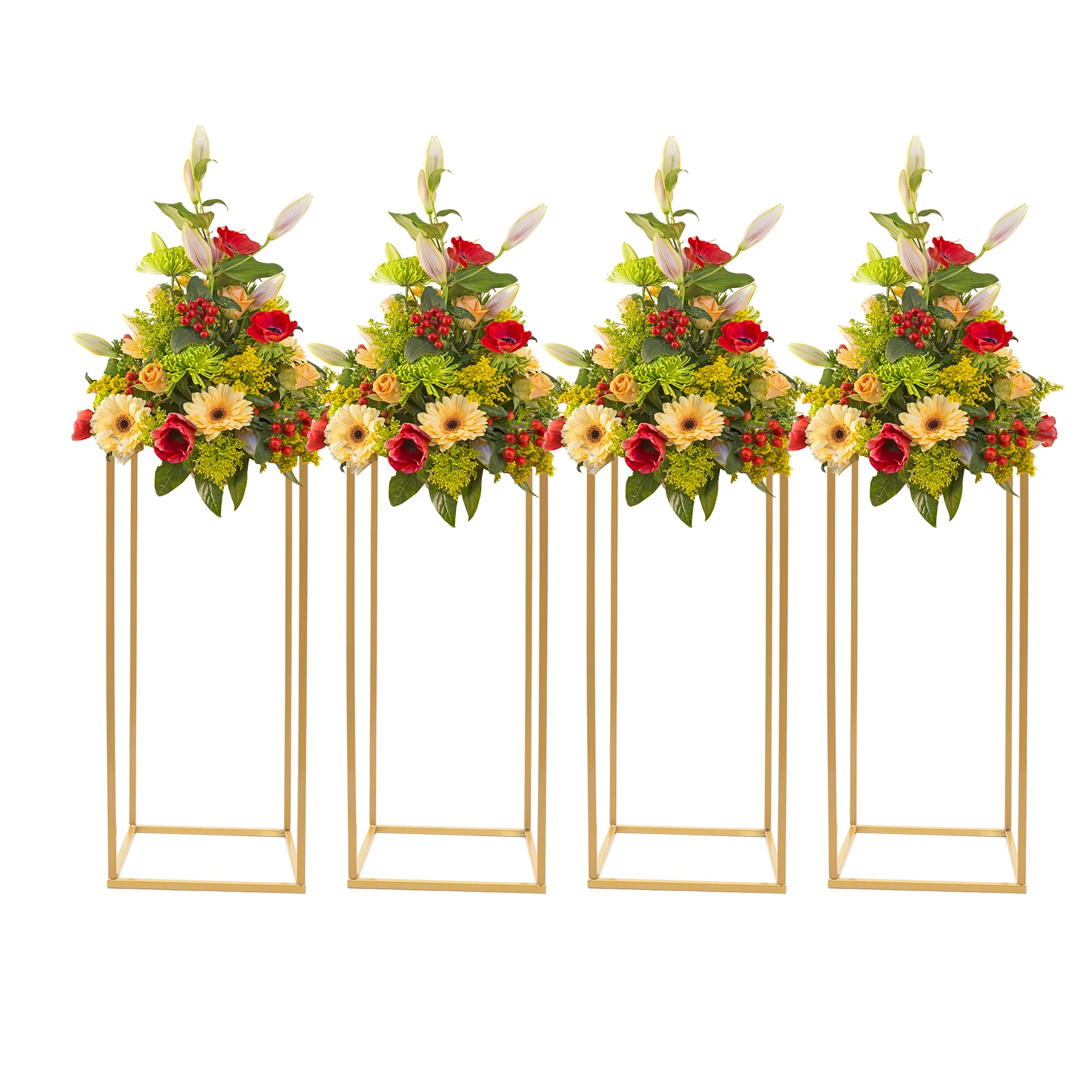 4 Pcs Gold Metal Flower Stand Party Wedding Table Centerpiece Column Holder Rack Decor Rectangular Rack