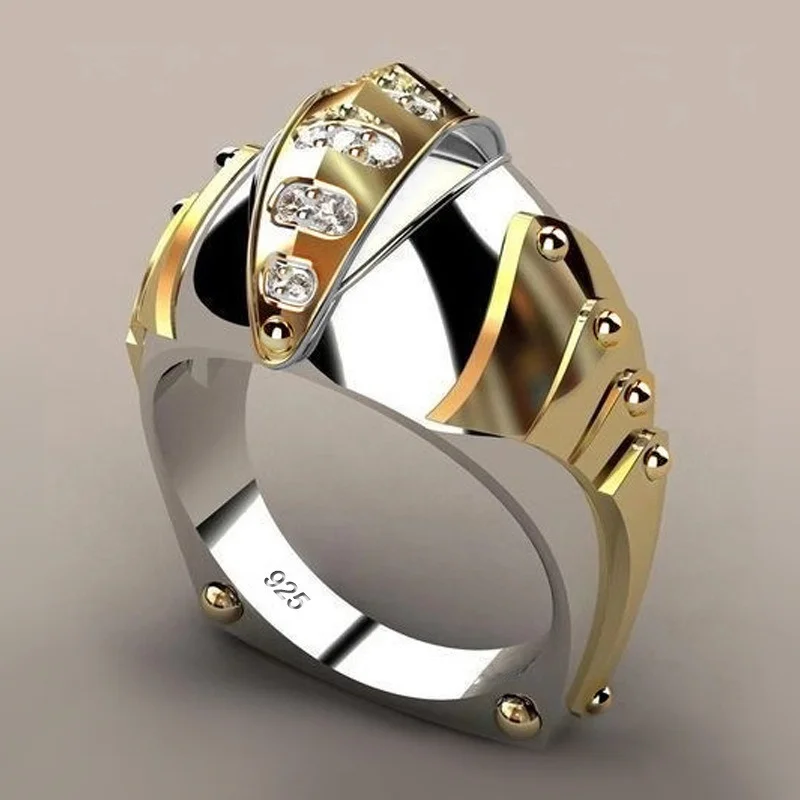 Niche geometric two-tone fish mouth design zircon ring unisex, perfect for birthdays gifts and custom jewelry