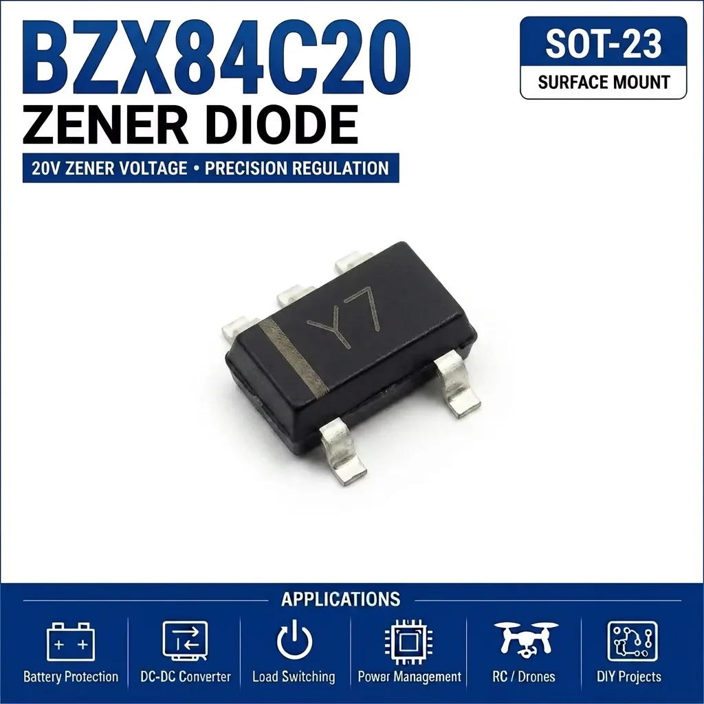 (100 pcs) BZX84C20 SOT-23 (Marking Y7) 84C20 Zener Diode 20V 300mW