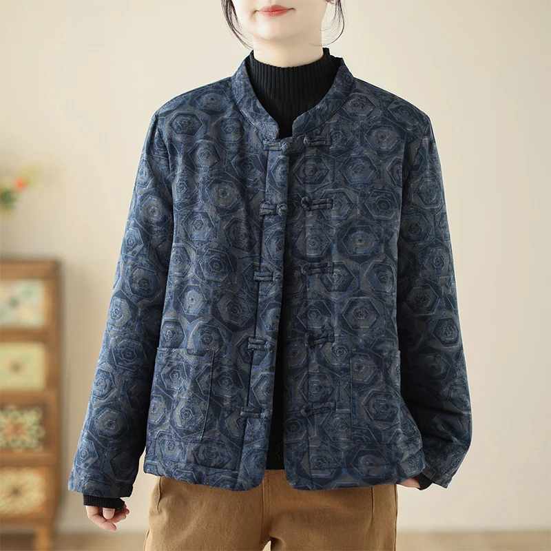 

Thickened Cotton Jacket Women's Winter Hanfu Cotton Linen Cotton Coat Trendy Long Sleeve Regular Length Commute Style