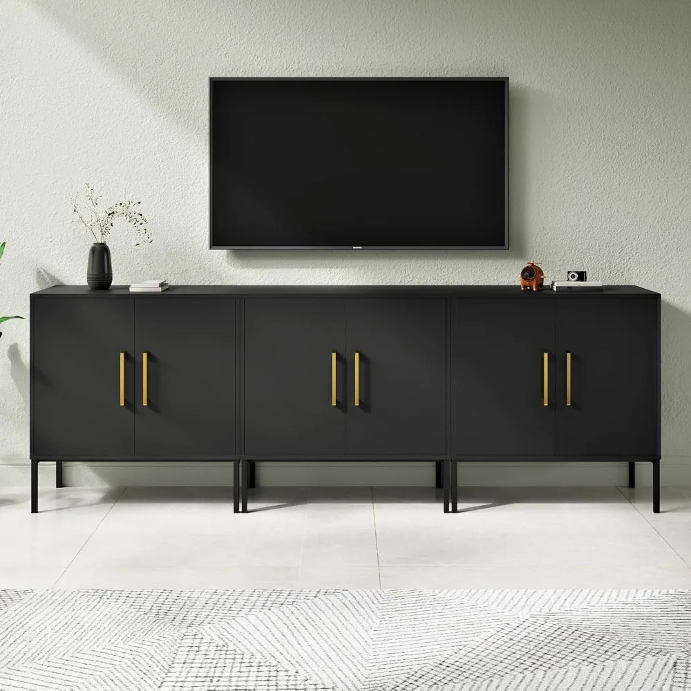 Lemari Penyimpanan dengan Pintu, Set Isi 3, Lemari Prasmanan Modern dengan Penyimpanan, Prasmanan Bufet Dapur, Kabinet Aksen Kayu Hitam f