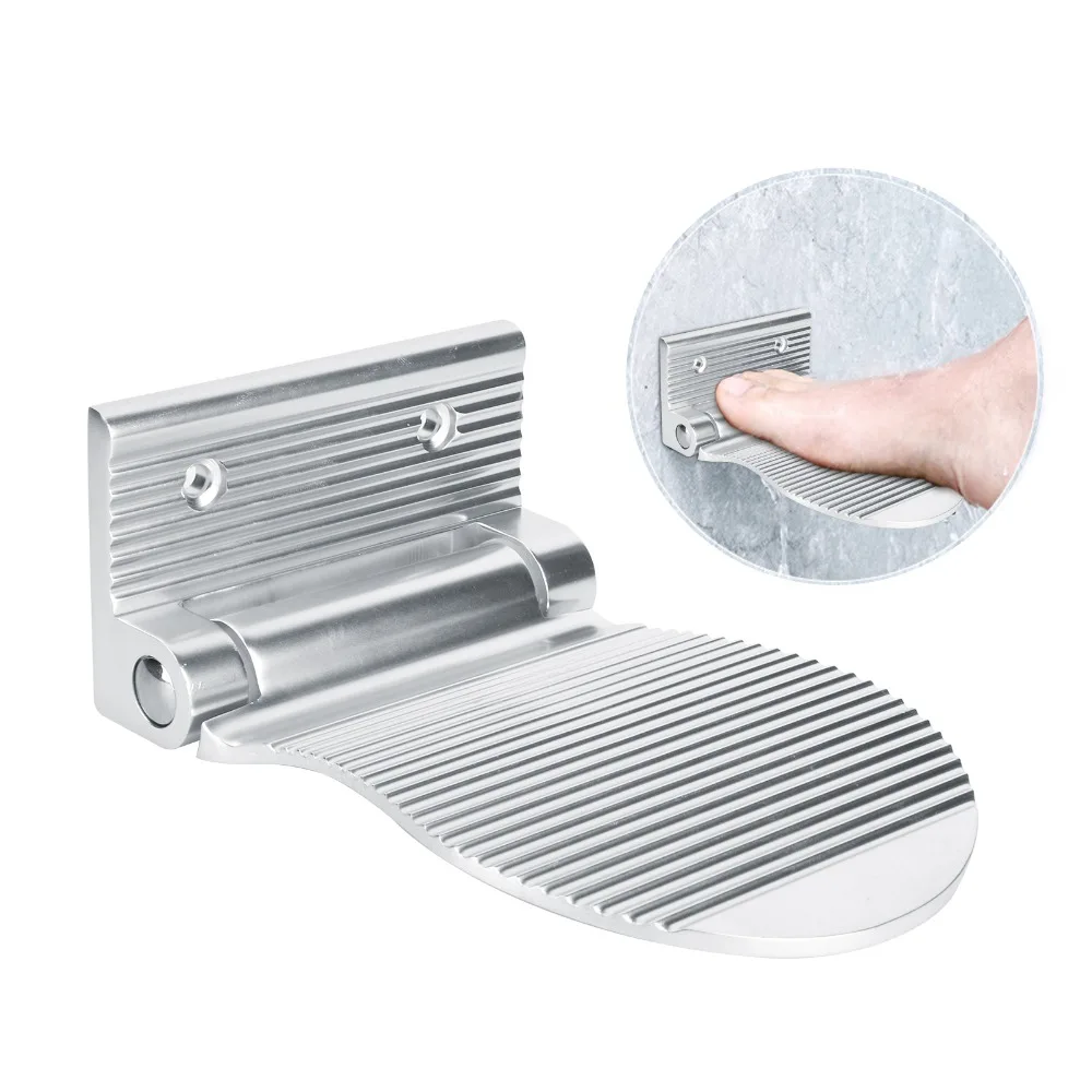 Aluminum Construction Wall Mount Foot Rest Silver/Black 6.1x3.9in Non Slip Foot Pedal Foldable Foot Pedal Bathroom Use