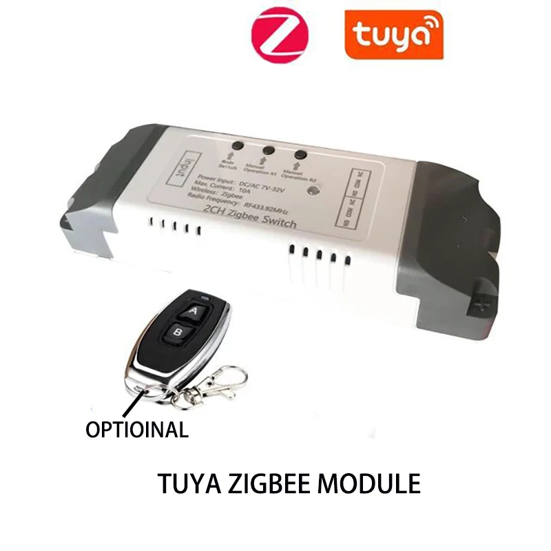 

Tuya Zigbee Relay Module 2 Channels NO NC COM DC input Optional Remote Control Home Automation Access Control System DIY