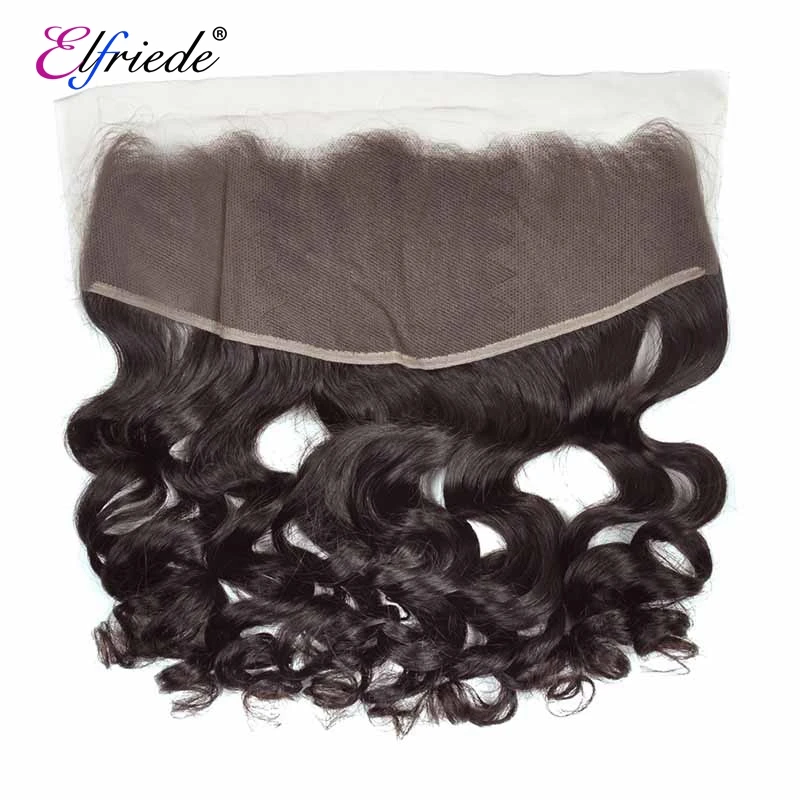 Elfriade-mechones de onda suelta negra Natural con Frontal, cabello humano 100% Remy brasileño, 3 mechones con encaje Frontal 13x4