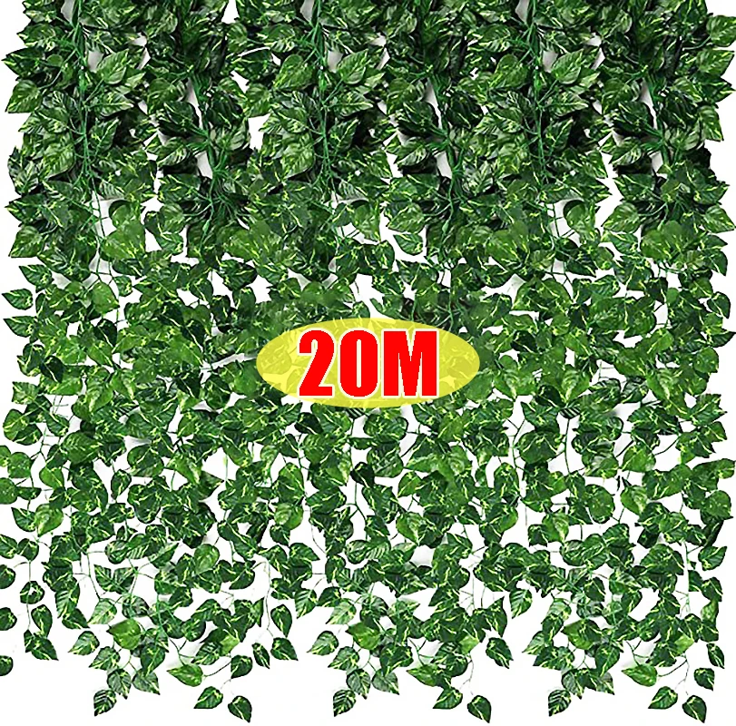 20/2M Fake Ivy Vine Artificial Plant Green Leaves Garland Creeper Rattan Hanging Vines For Home Garden Wedding Party Decorations