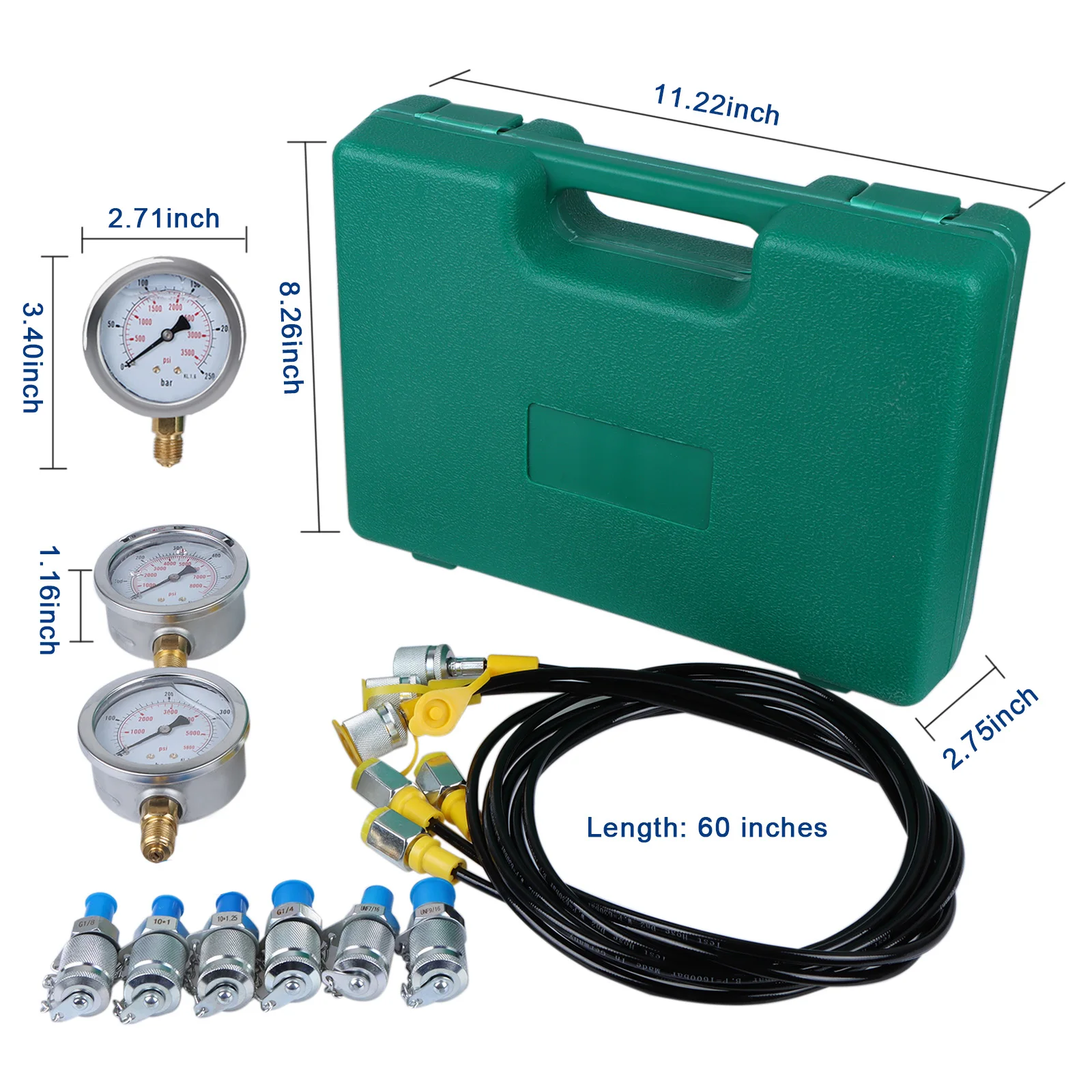 Hydraulic Gauge Test Kit Hydraulic Nitrogen Accumulator Charging System Pressure Measuring Instruments For 25Mpa/40Mpa/60Mpa