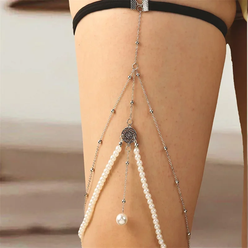 New sexy gold color leg chain women simple multilayer tassel elastic band leg thigh chain women adjustable beach body jewelry