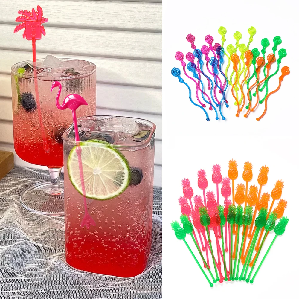 Colorful Summer Juice Drink Stirrers Flamingo Cocktail Swizzle Sticks Drink Muddler For Hawaiian Beach Birthday Wedding Decor