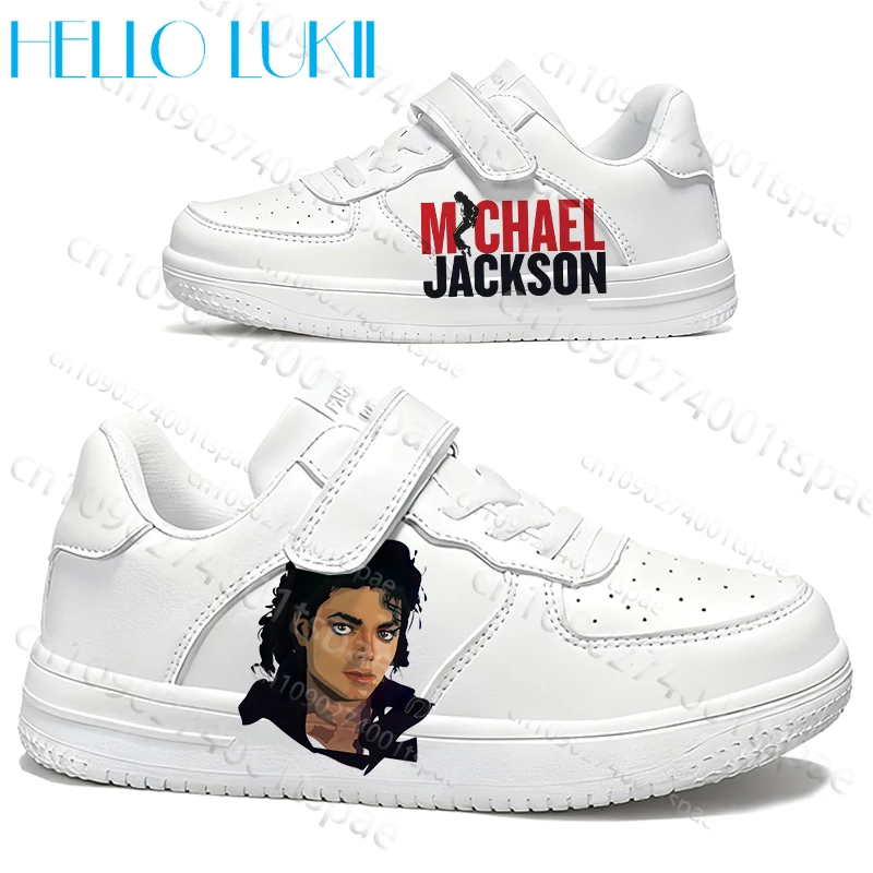 حذاء مايكل جاكسون للشباب والطلاب والأطفال باللون الأبيض للأولاد والبنات موديل جديد متين وطباعة نعل بلون سادة