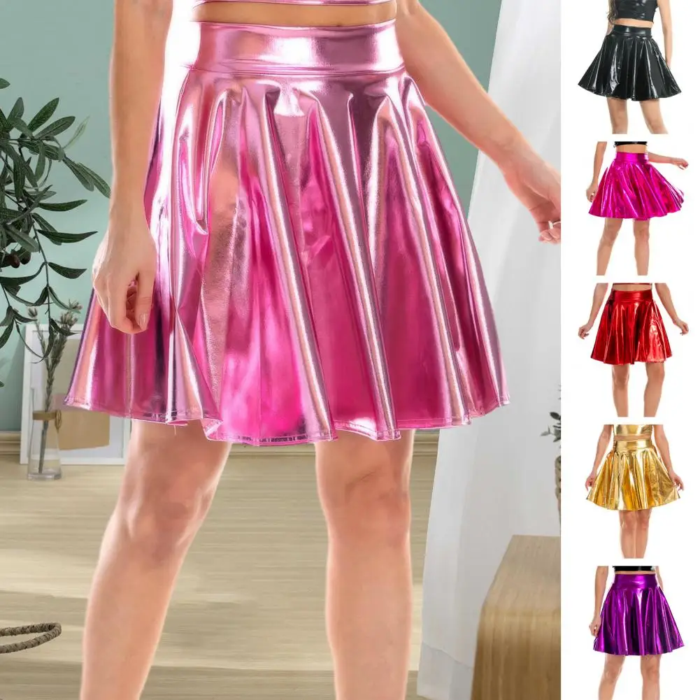 

Skater Pleated Skirt High Waist Women Party Casual Mini Gold Female Silver Black Clubwear Dance Skirt Performance Club Skirt