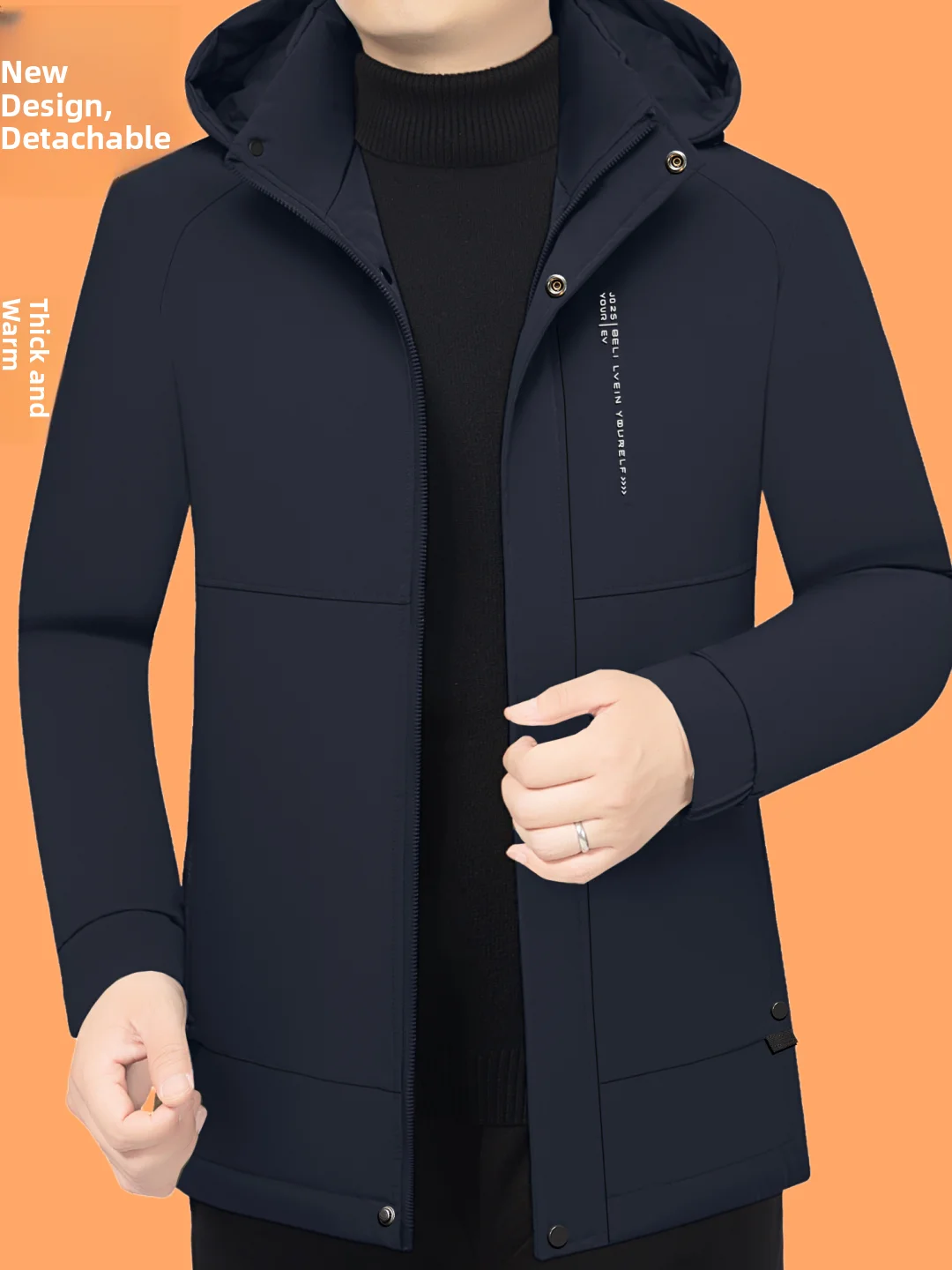 

Thickened Cotton Jacket for Men Winter Anti-Cold Windproof Removable Hood down Cotton Coat Business Casual Style Warmth