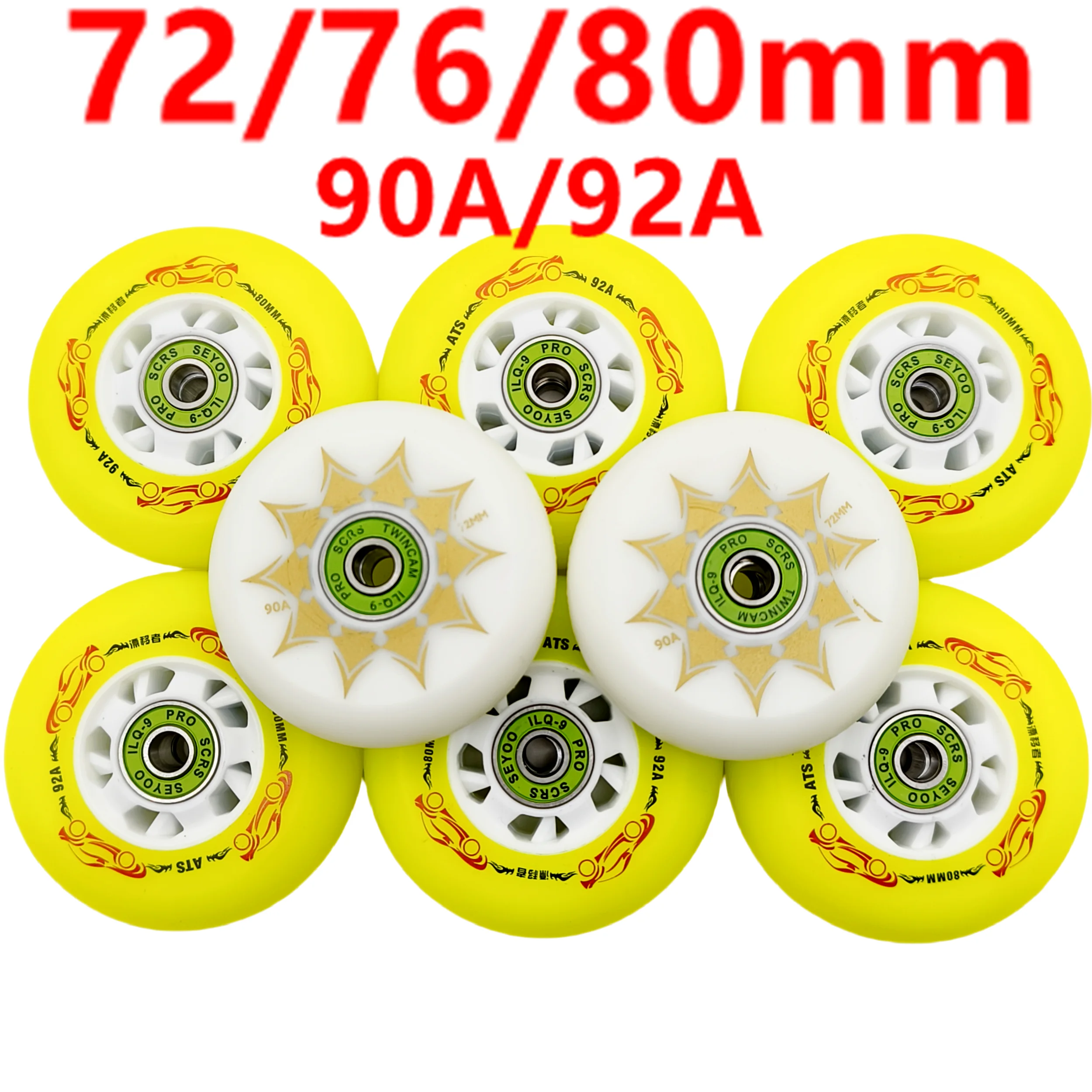 80mm Inline skate wheel 92A 90A roller wheel 72mm 76mm bearing installed 8 wheels/lot