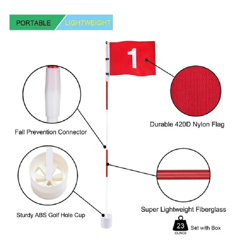 Golf Flagsticks Flags Hole Pole Cup Set Portable 5 Section Practice Golf Pin Pole Flags for Yard Garden Training