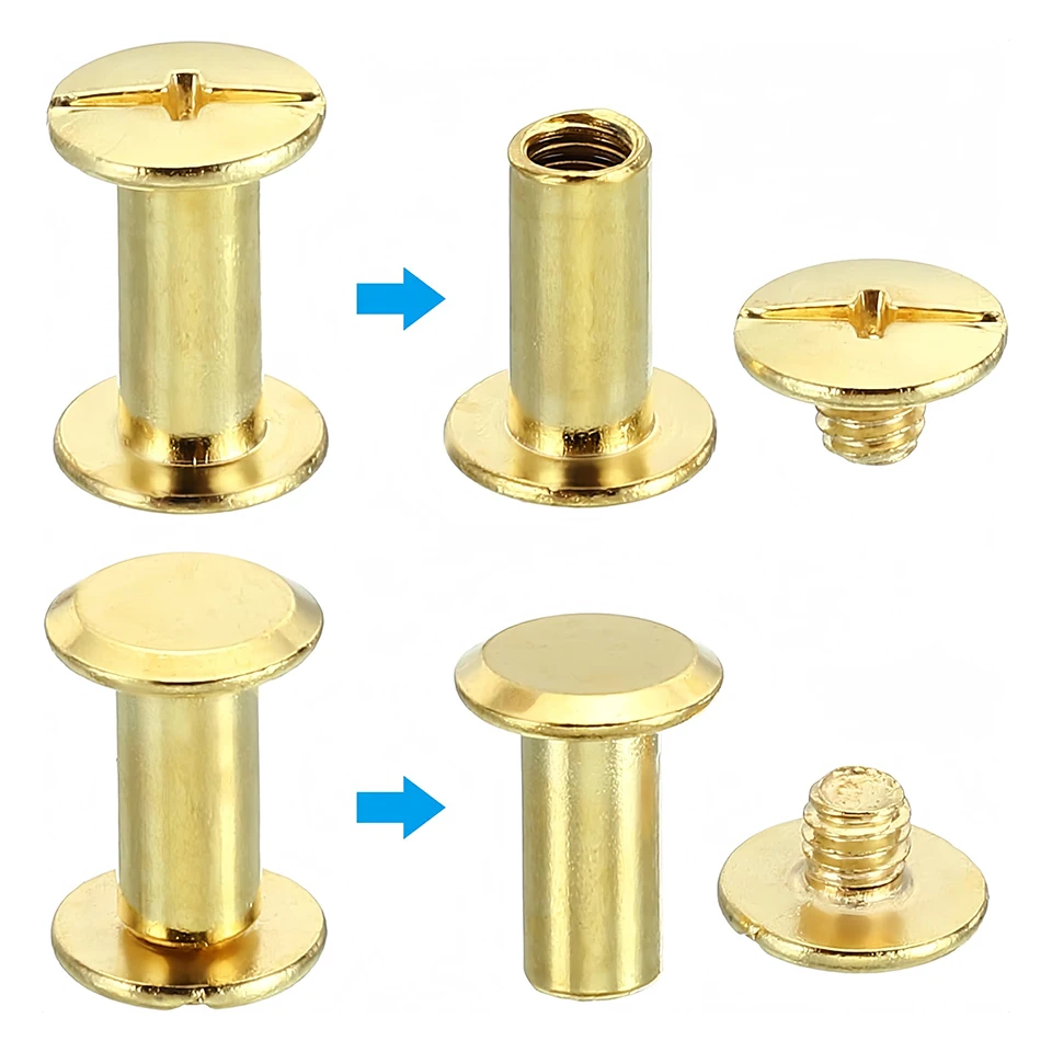 50Sets M5 Brass Plated Chicago Screws Kit Carbon Steel Binding Post Screws Assortment for Leather Craft Bookbinding Album Belt