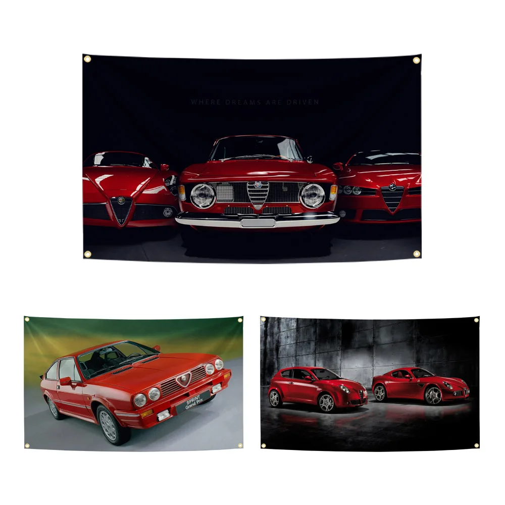 Bandera de coche de carreras de trébol de cuatro hojas A-Alfa Giulia, pancarta de impresión Digital de poliéster para decoración de garaje, tapiz, 90x150cm