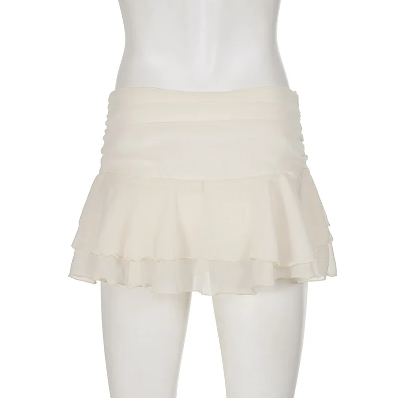 2026 Summer INS Cream Style Women Chiffon Cake Skirt Multi Layer Ruffled Low Waist Mini Skirt