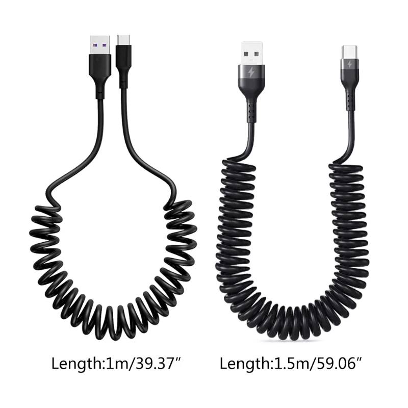 Curly USB A to USB C Fast  Cord 5A Spring USB C Cable Home,Travel Car Spring Fast Charging Cable Accessories P9JD