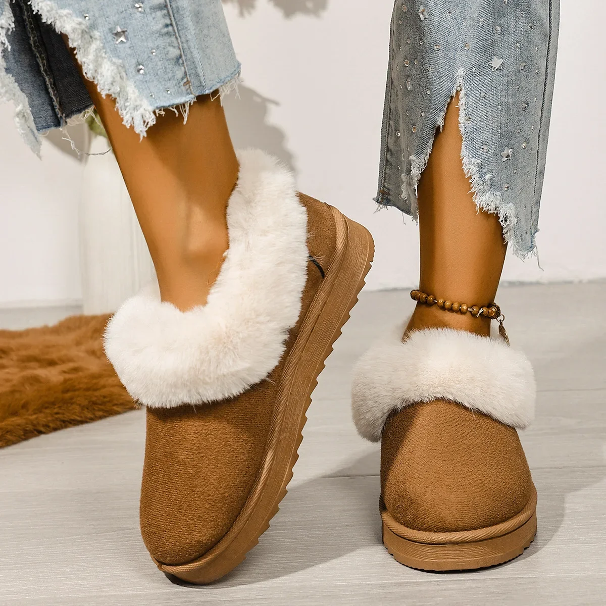 

Зима 2024, новые женские нескользящие зимние ботинки из овчины на толстой подошве, модные женские теплые утепленные женские ботинки