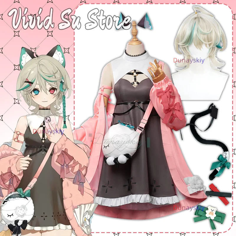 

Виртуальный ютубер, розовое пальто из сплава, платье Лолиты, косплей, 코스프레, сумка на плечо, полный комплект, женский карнавальный костюм на Хэллоуин