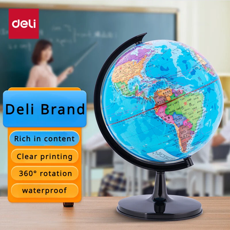 Deli 3031 Globo com suporte, perfeito para estudantes e recursos didácticos, diâmetro 10,6 cm, Terrestre