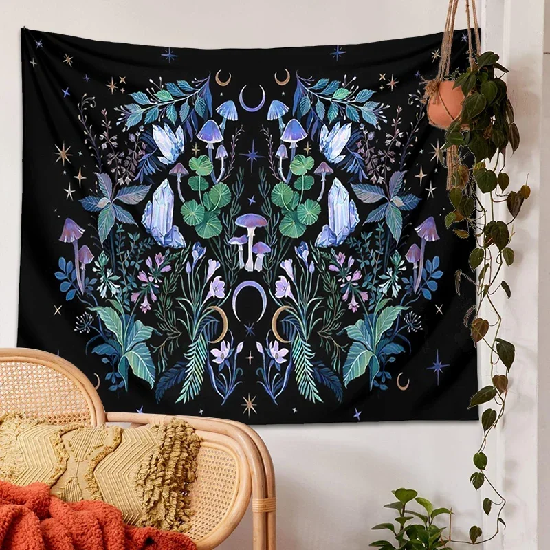 

Moon Moth Tapestry Wall Hanging Mushroom Forest Flower Mandala Tapestries Bedroom Decor Bedspread Botanical Print Home Decor