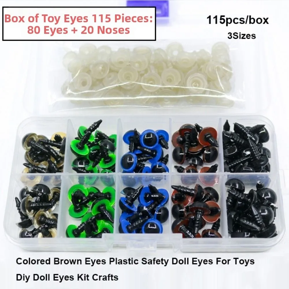 115pcs/box New 3 Sizes Plastic Safety Screw Eyes Colored Brown Round Shape Bear Diy Eyes Kit Crafts For