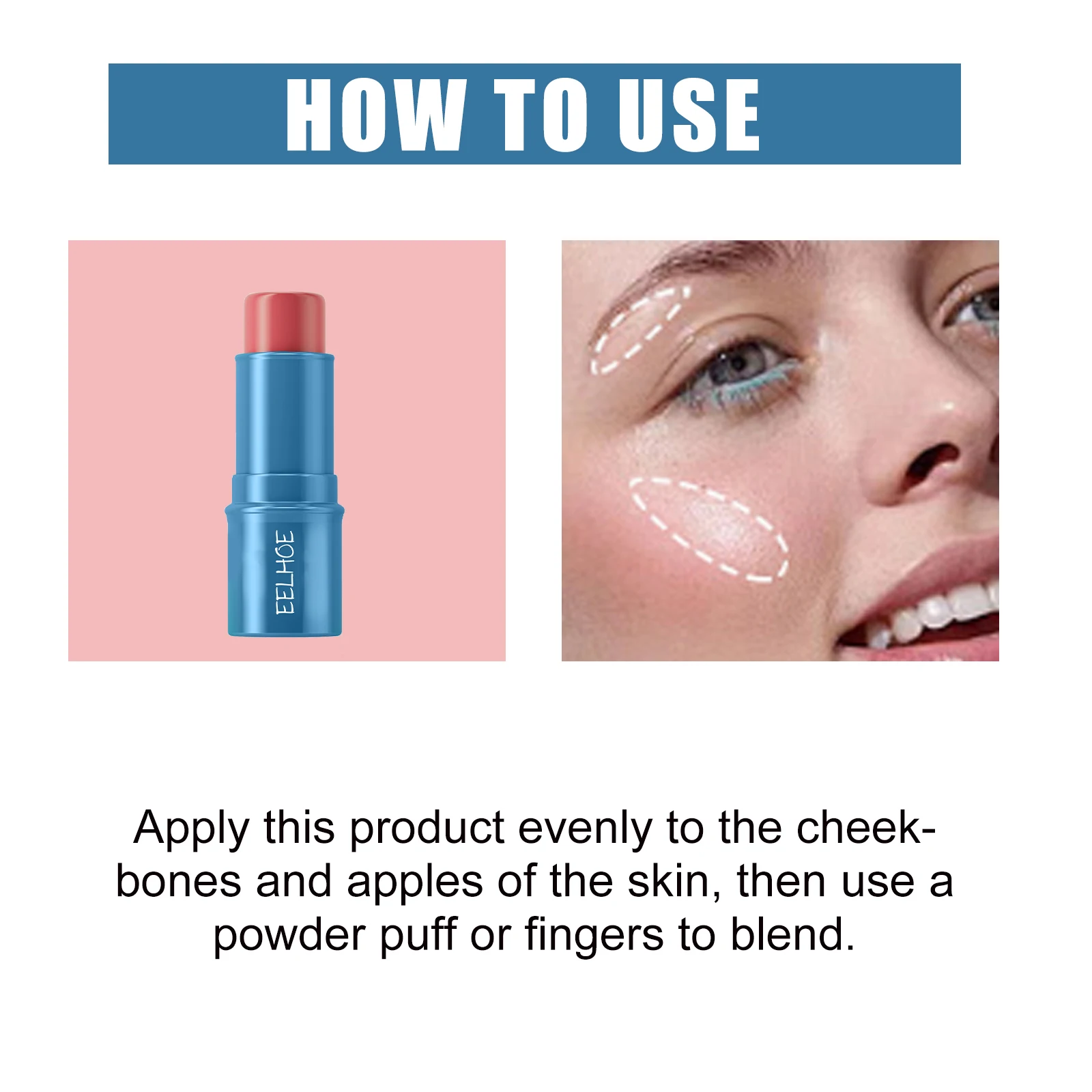 EELHOE Multipurpose Blush Stick Natural Long Lasting Makeup Effect Easy Color Rouge Non-Removing Matte Silky for All Skin Color