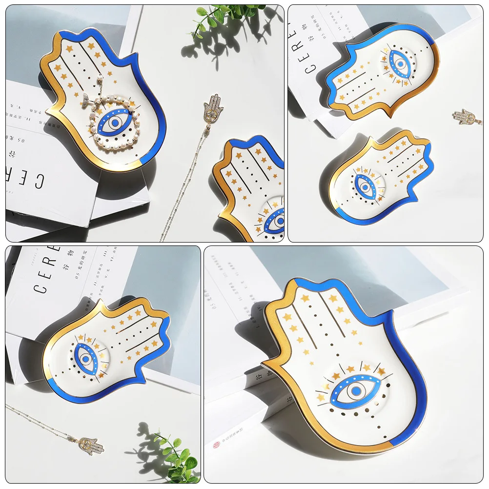 

Поднос для ювелирных изделий от сглаза, керамическая тарелка для безделушек, декоративный держатель для колец, настольная тарелка для хранения ожерелья, серег, конфет