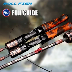 ROLLFISH Solid Wood Handle UL Trout Fishing Rod Carbon Fiber Spinning Casting Super Soft Fishing Rod 1.38-1.8m Fast Action