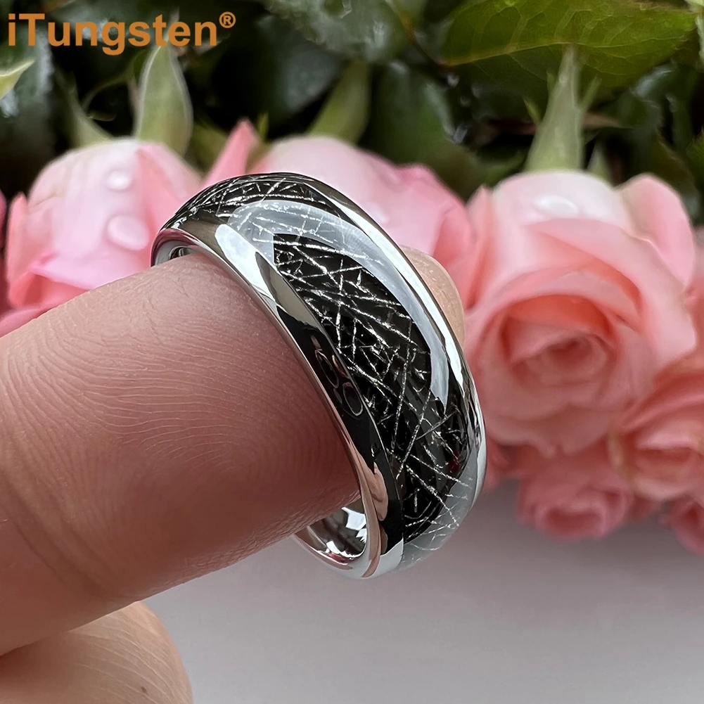 iTungsten 8mm Bright Meteorite Ring Nice Tungsten Wedding Band For Mens Womens Domed Brushed Free Shipping Comfort Fit