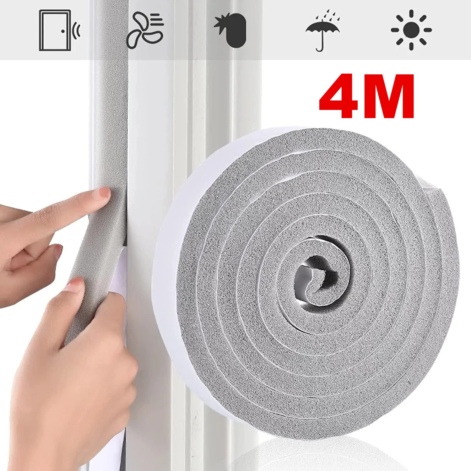 4M=2 rolls Door Window Sealing Strips Sound-Proof Door Window Foam Back Noise Insulation Excluder Tape Dust-proof Sealing Strip