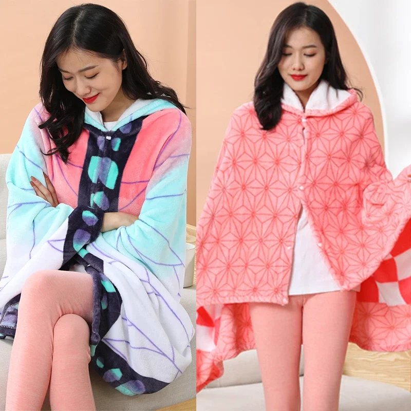 Anime Demon Slayer coperta Rengoku Kyoujurou mantello Cosplay mantello con cappuccio regalo di natale Kamado Nezuko peluche flanella Anime coperta