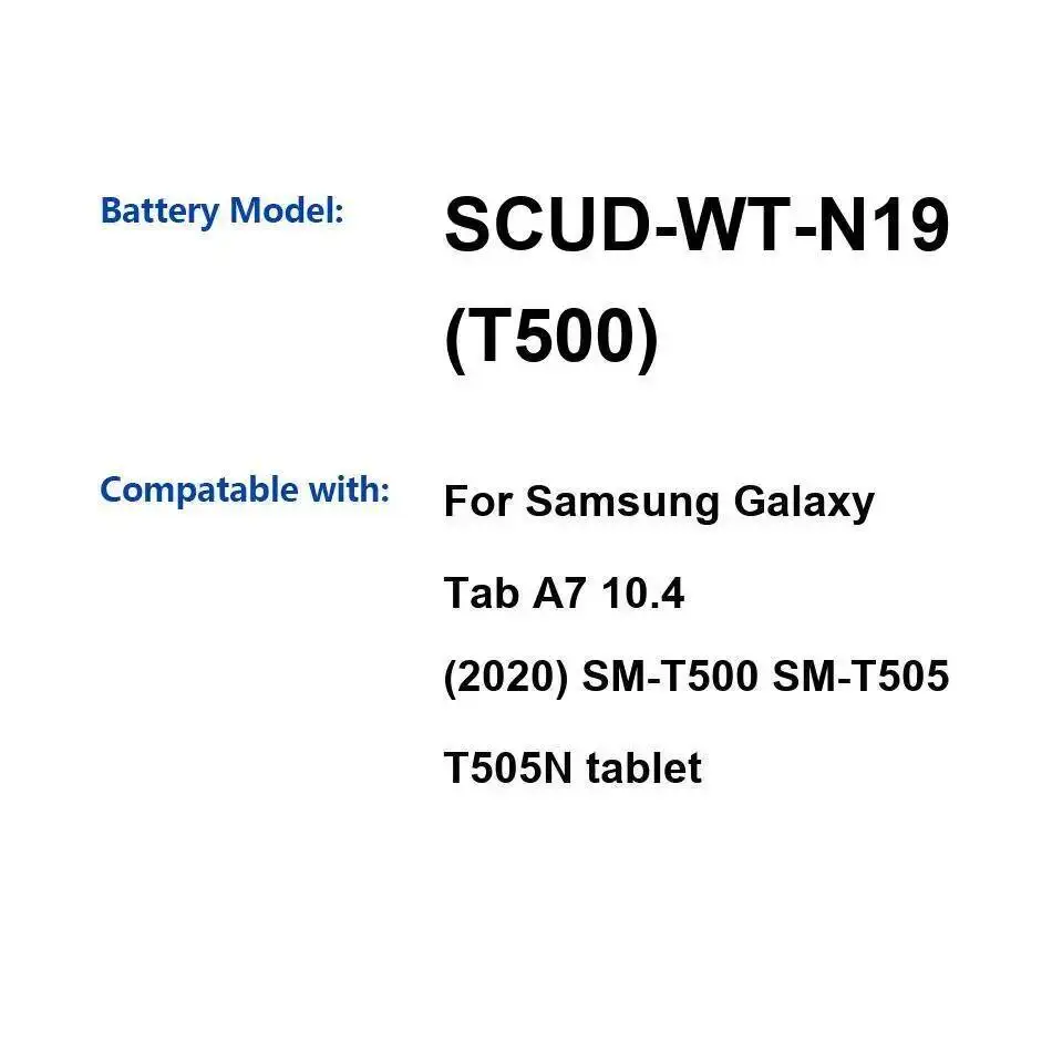 

Аккумулятор для планшета 7040 мАч для Samsung Galaxy Tab A7 10,4 2020 SM-T500 SM-T505 T505N Scud-WT-N19 T500 Прочный и надежный источник питания