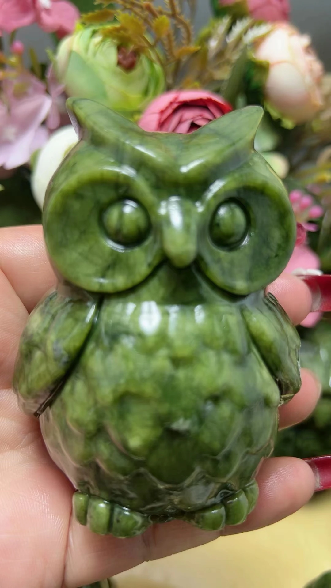 100mm Natural Serpentine Halloween Wizard Owl Carving Crystal Healing Home Decor Creative Christmas Gift 1pcs