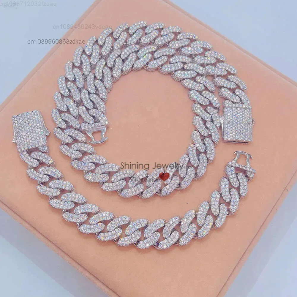 

23mm Hip Hop White Gold Plated Sterling Silver 925 Iced Out Moissanite Diamond Miami Cuban Chain