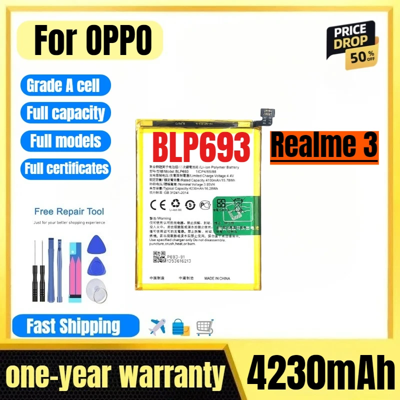 

BLP693 for OPPO Realme3 Mobile Phone Battery High Quality High Capacity Battery Replacement Bateria Grade A Cell with Tools