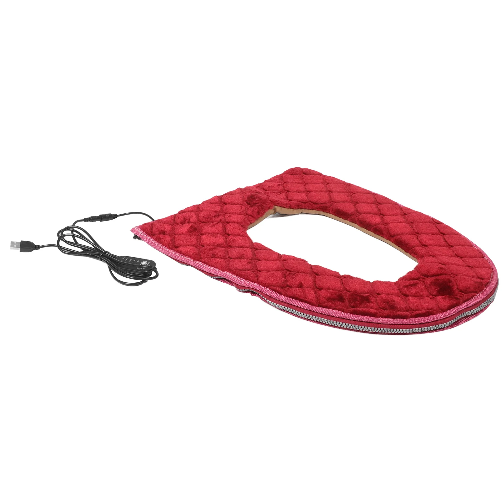 

USB Heated Toilet Seat Cover Grid Design Quick Heating Adjustable Temperature Soft Washable Cushion for Home Use